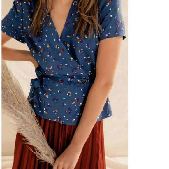Chriselle‎ Lim Collection Womens Wren Floral Print Wrap Top Blue Size Small - Picture 6 of 6